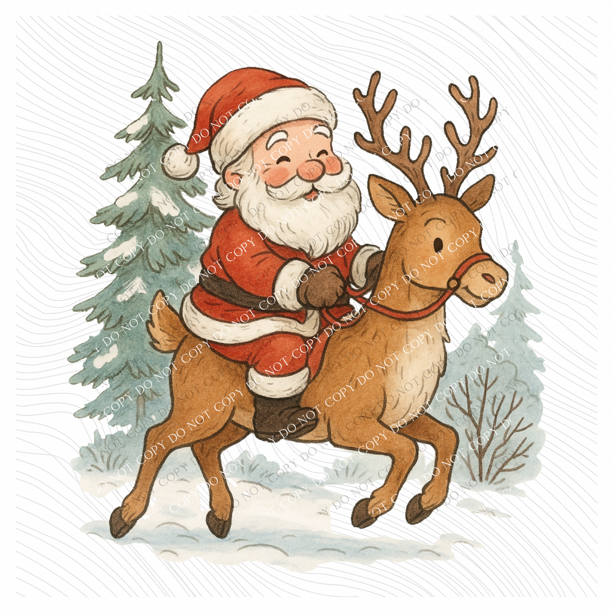 Santa Riding Reindeer Sketch Digital Download, PNG