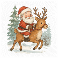 Santa Riding Reindeer Sketch Digital Download, PNG