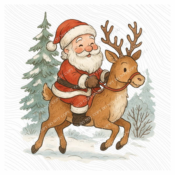 Santa Riding Reindeer Sketch Digital Download, PNG