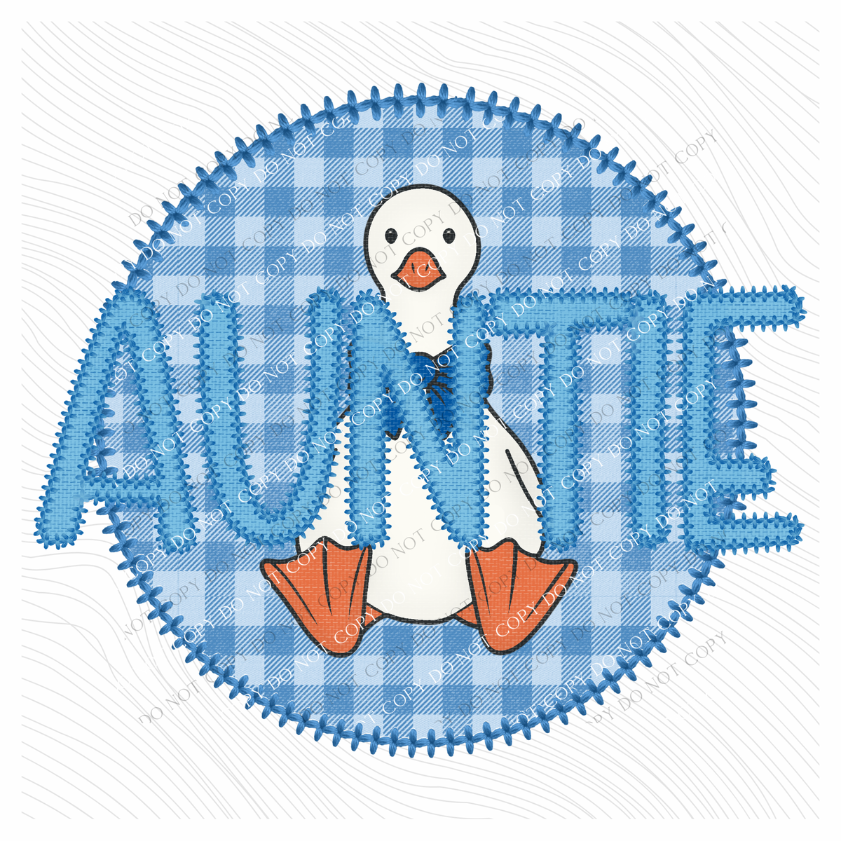 Auntie Goose Faux Embroidery Stitch Gingham Texture Circle Blue Digital Design, PNG