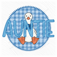 Auntie Goose Faux Embroidery Stitch Gingham Texture Circle Blue Digital Design, PNG