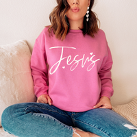 Jesus Sketched Script Hearts in Off-white Digital Design, PNG