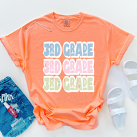 3rd Grade Shadow Layer Bubble Stacked Distressed Blue Pink Green Digital Design, PNG