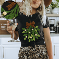 Brown Bow & Mistletoe 3D Yarn Style Christmas Digital Download, PNG