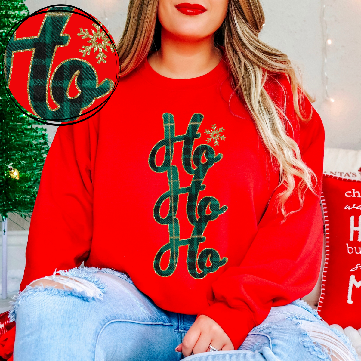 Ho Ho Ho Green Plaid & Glitter Digital Download, PNG