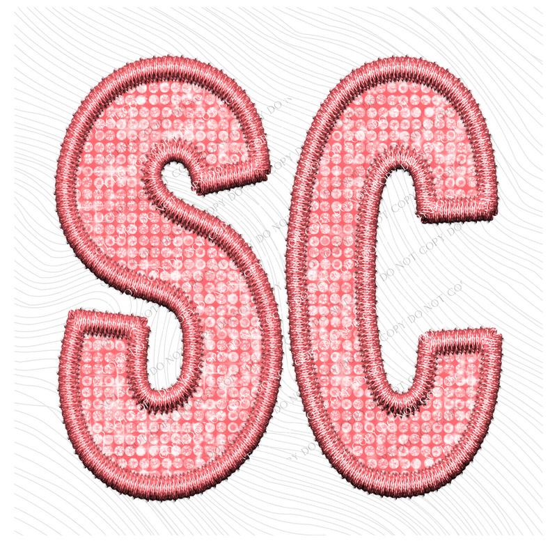 SC South Carolina Faux Embroidery Diamonds Bling in Sunset Coral Digital Design, PNG