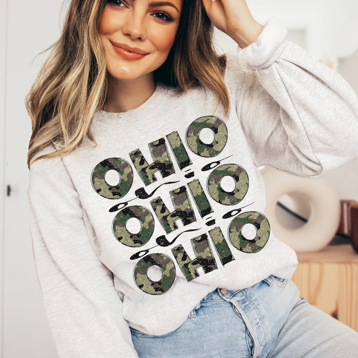 Ohio Camo Glitter Stacked with Glitter Script Digital Design, PNG