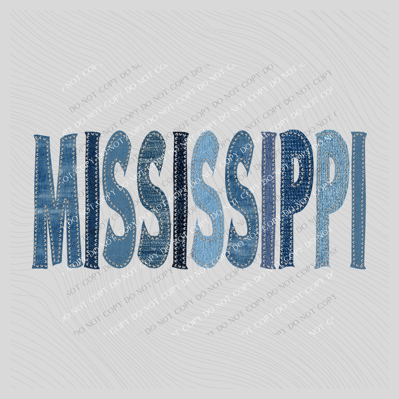 Mississippi Denim Patch Stitched Digital Design, PNG