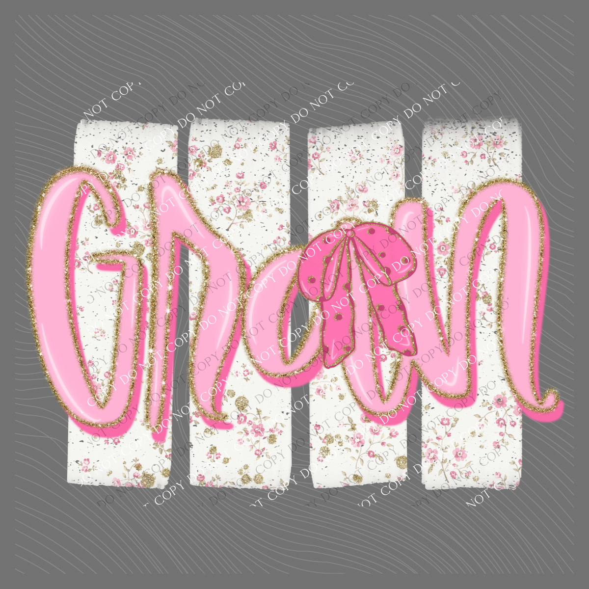 Gran Floral Distressed Stripes, Glitter & Bow Coquette Digital Design, PNG