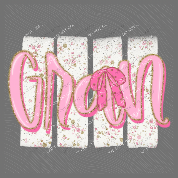 Gran Floral Distressed Stripes, Glitter & Bow Coquette Digital Design, PNG