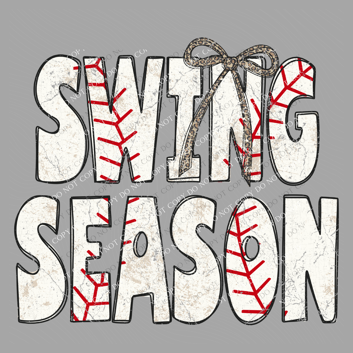 Swing Season Baseball Stitch Leopard Bow Doodle Distressed Digital Design, PNG