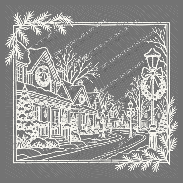 Christmas Village Silhouette Digital Design, PNG
