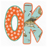 OK Oklahoma Bass Fishing Polka Dot Gingham Outline Digital Design, PNG
