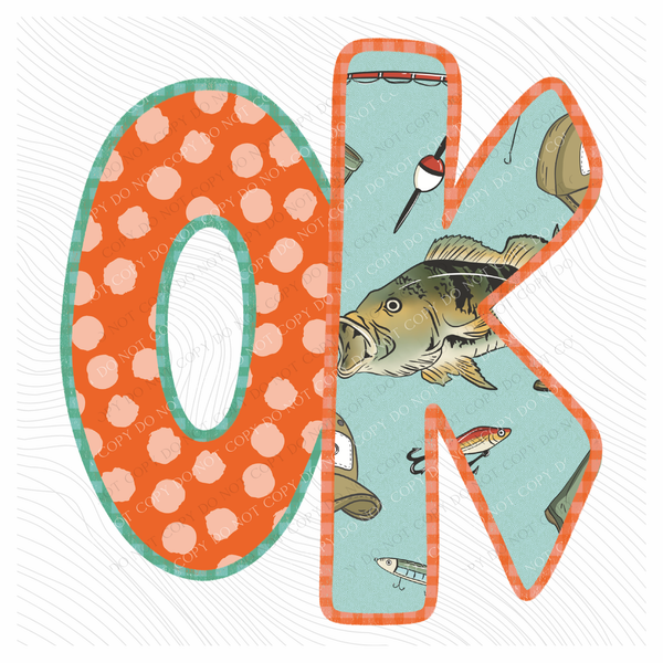 OK Oklahoma Bass Fishing Polka Dot Gingham Outline Digital Design, PNG