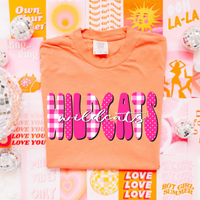 Wildcats Gingham Dots Groovy Script in Pink & White Digital Design, PNG