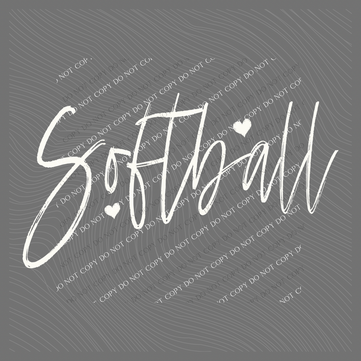 Softball Sketched Script Hearts in Off-white Digital Design, PNG