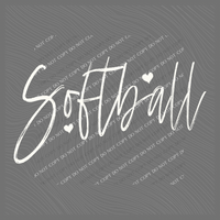 Softball Sketched Script Hearts in Off-white Digital Design, PNG