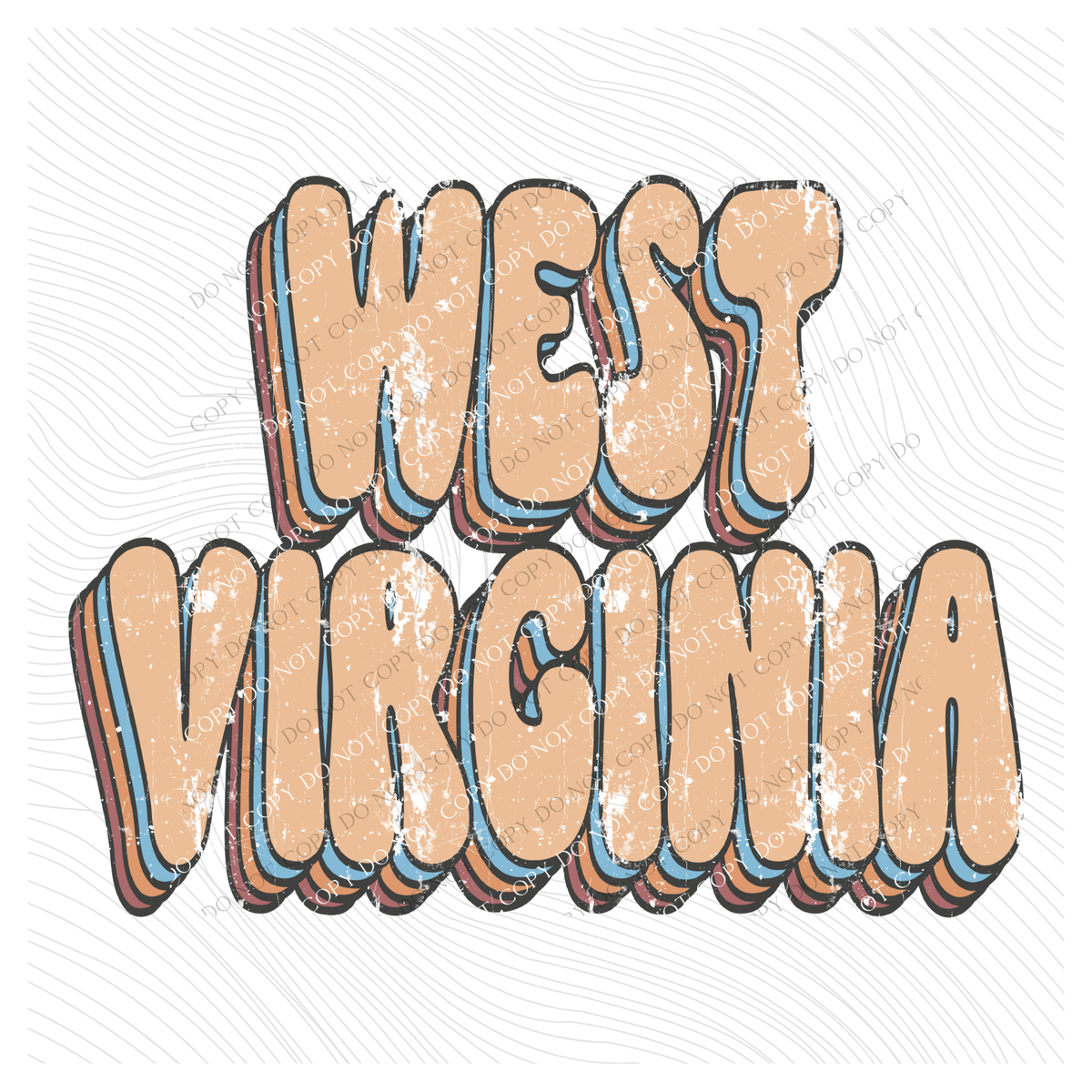 West Virginia Groovy Stacked Distressed in Boho Neutrals Digital Design, PNG