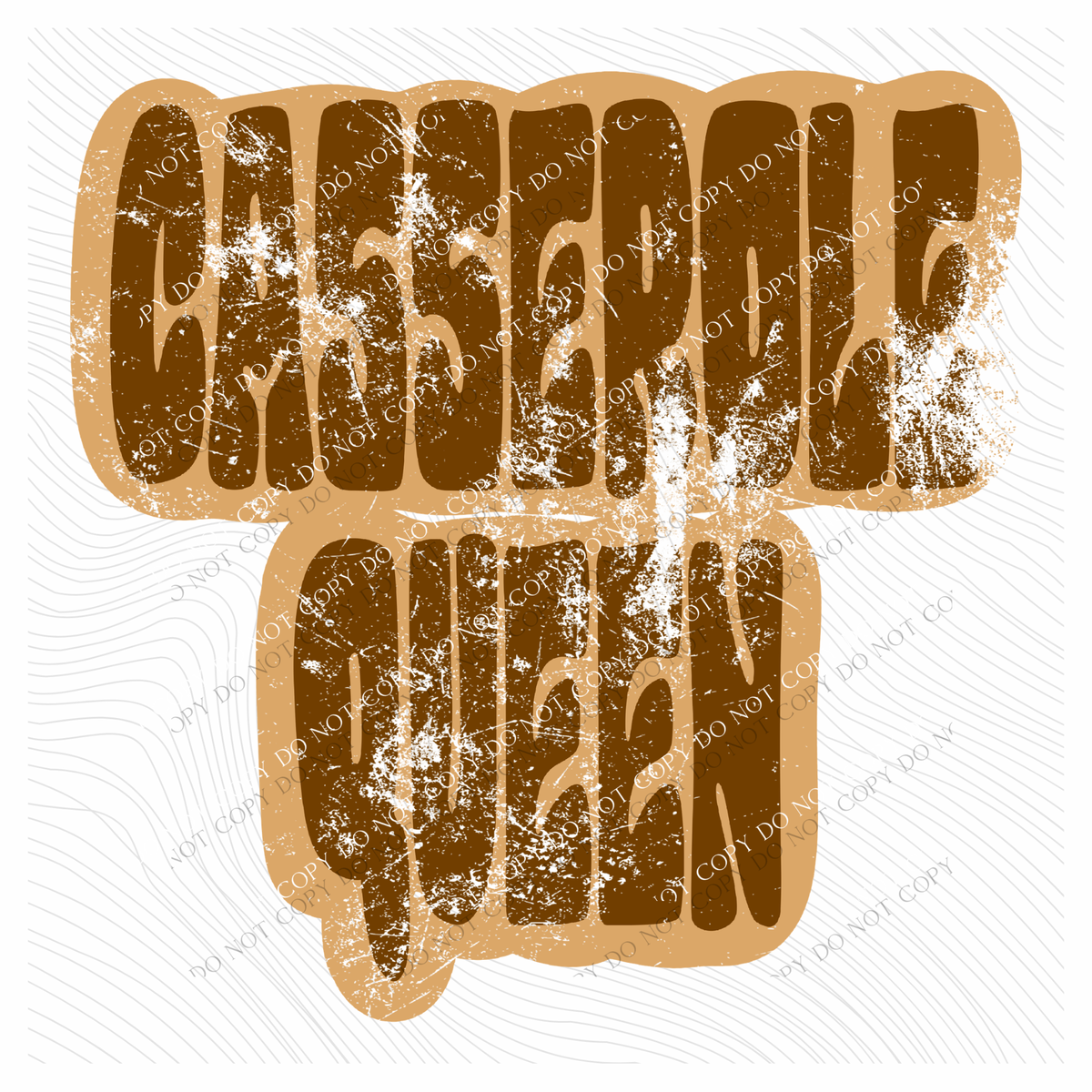 Casserole Queen Retro Shadow Brown Distressed Digital Design, PNG