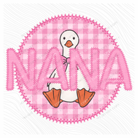 Nana Goose Faux Embroidery Stitch Gingham Texture Circle Pink Digital Design, PNG