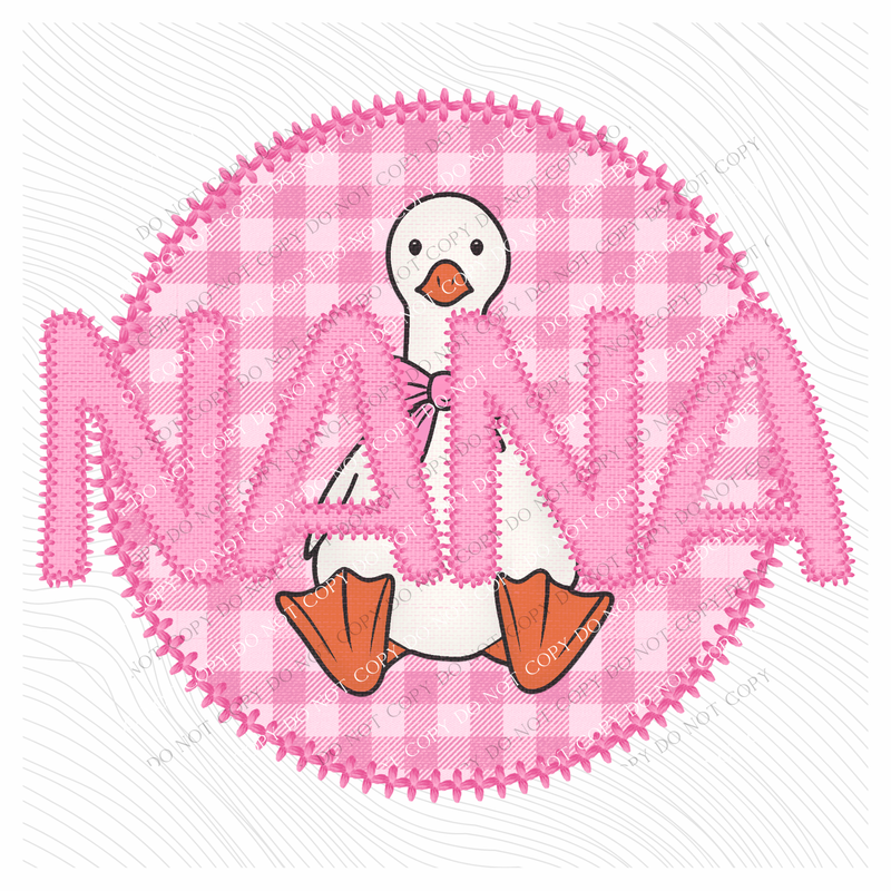 Nana Goose Faux Embroidery Stitch Gingham Texture Circle Pink Digital Design, PNG