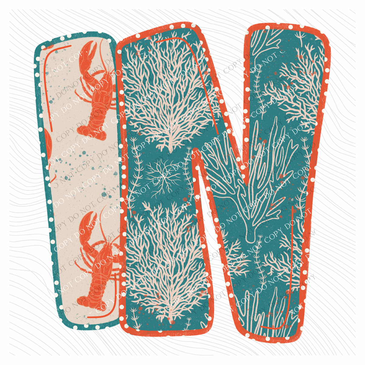 IN Indiana  Lobster Coral Reef Polka Dot Outline Digital Design, PNG