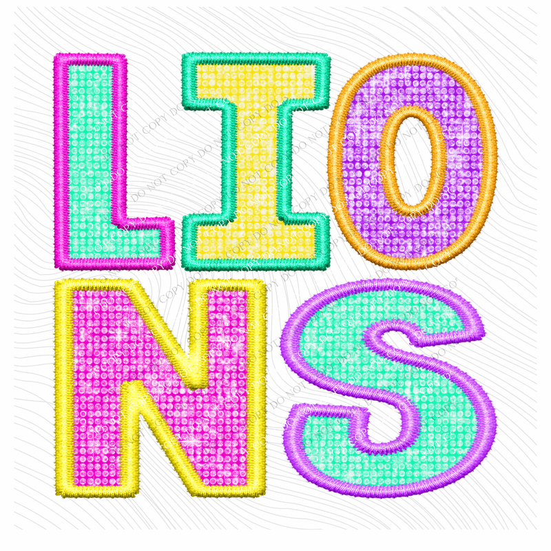 Lions Faux Embroidery Diamond in Multi Neons Digital Design, PNG