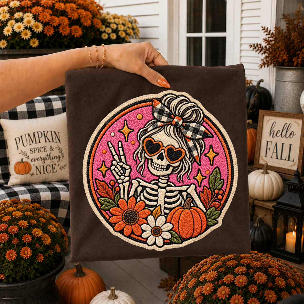 Skeleton Halloween Chenille Patch Digital Design, PNG