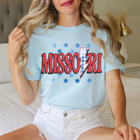 Missouri Glitter with Foil Stars & Gingham Stitched Bolt in Red, White & Blue Patriotic Digital Design, PNG