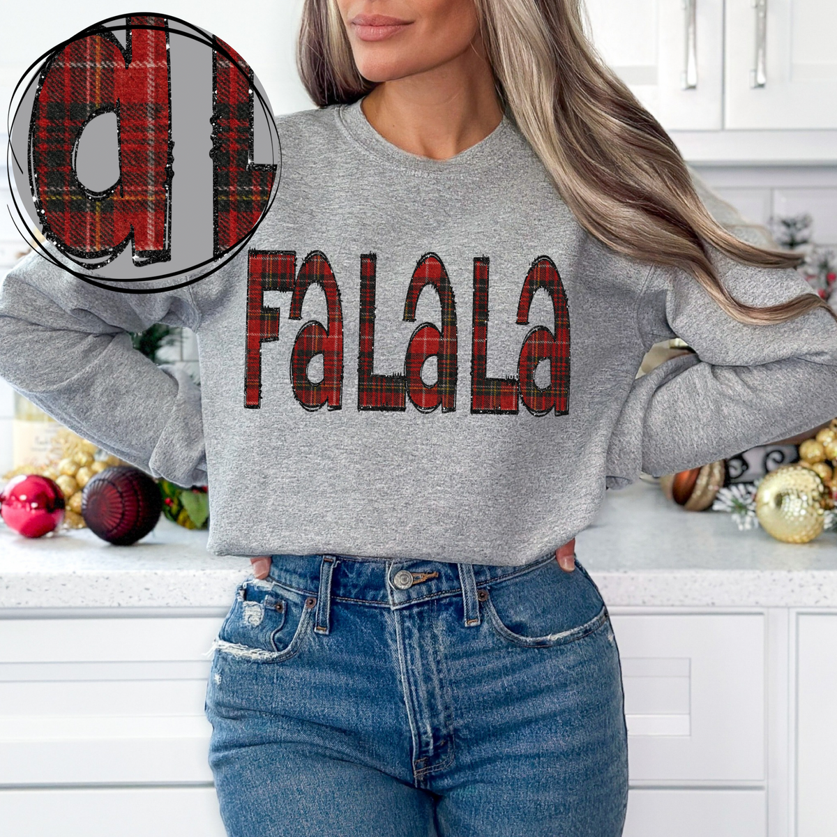 Fa La La Glitter & Red Plaid Digital Download, PNG
