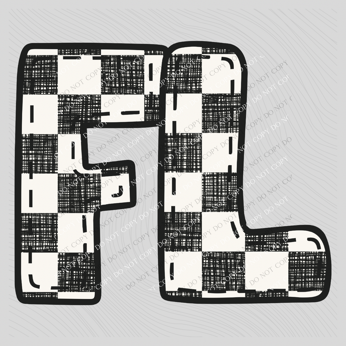 FL Florida Bubble Stitch Distressed Checkers Black White Digital Design, PNG