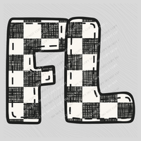 FL Florida Bubble Stitch Distressed Checkers Black White Digital Design, PNG