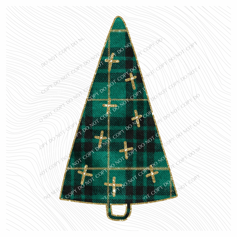 Tree with Crosses Green Plaid & Glitter Digital Download, PNG