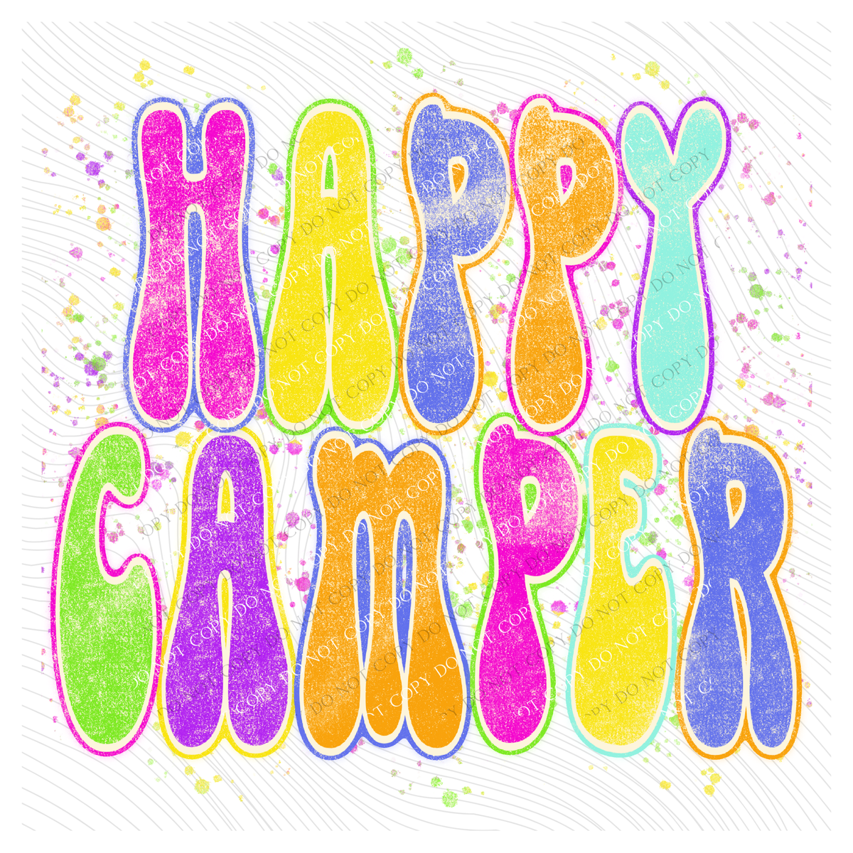 Happy Camper Neon Chalky Splatter Digital Design, PNG