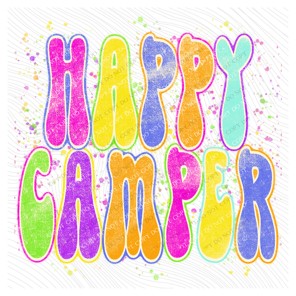 Happy Camper Neon Chalky Splatter Digital Design, PNG