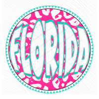 Florida Groovy Leopard Shadow & Non Shadow (both included) Cutout in Pink & Teal Digital Design, PNG