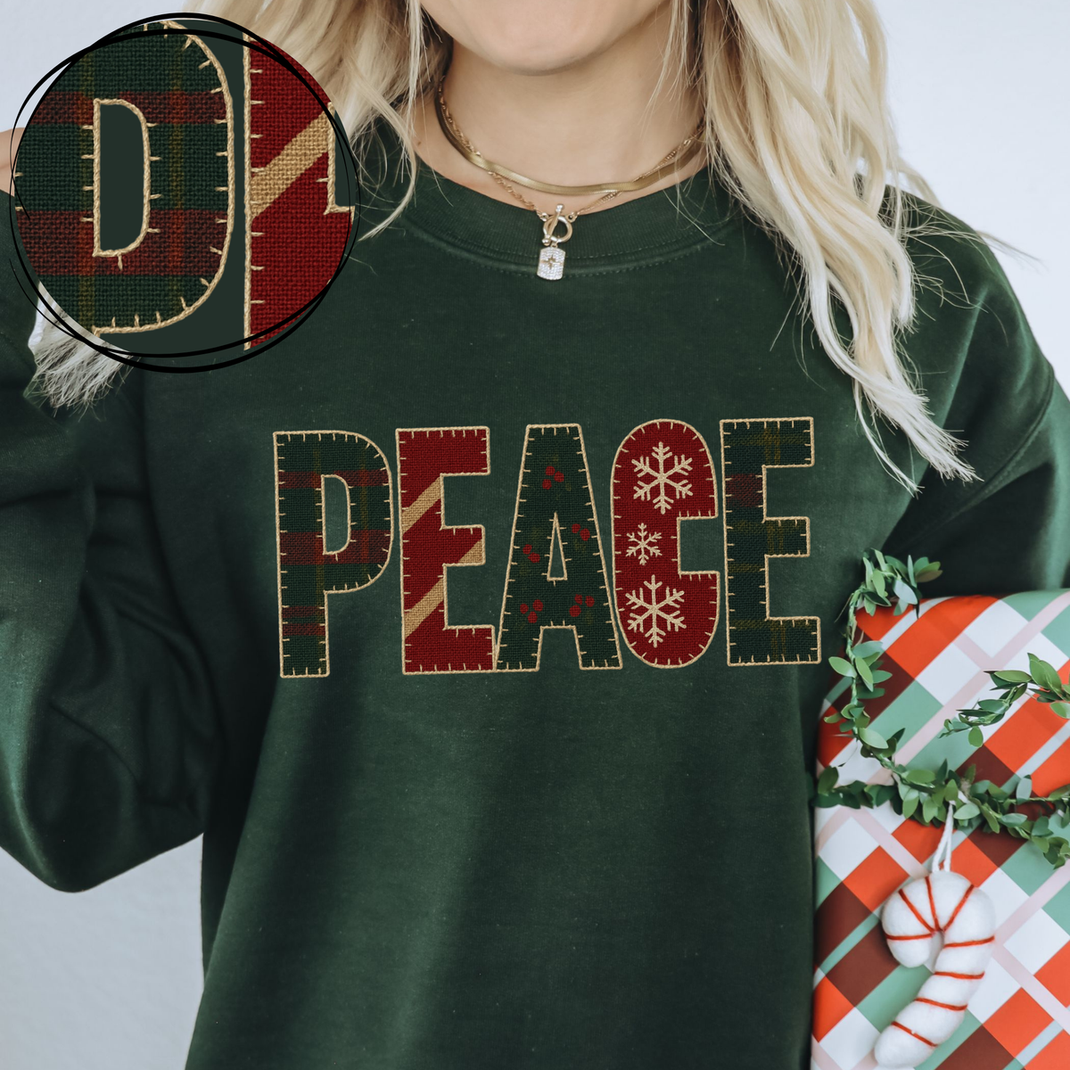 Peace Tartan Plaid Patterns Faux Patch Digital Download, PNG