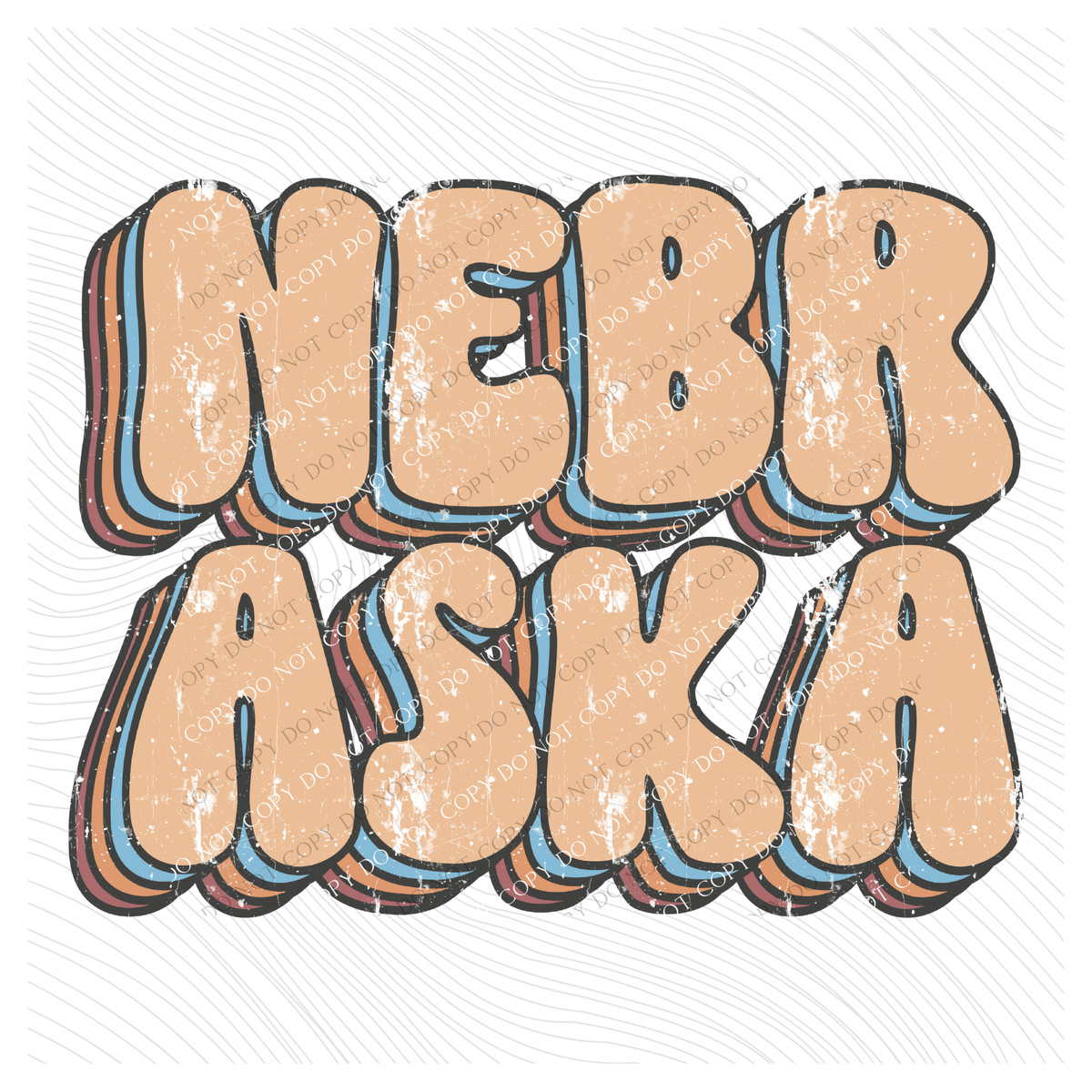 Nebraska Groovy Stacked Distressed in Boho Neutrals Digital Design, PNG
