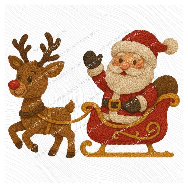 Santa Sleigh & Reindeer in Cute 3D Crochet Style Digital Download, PNG