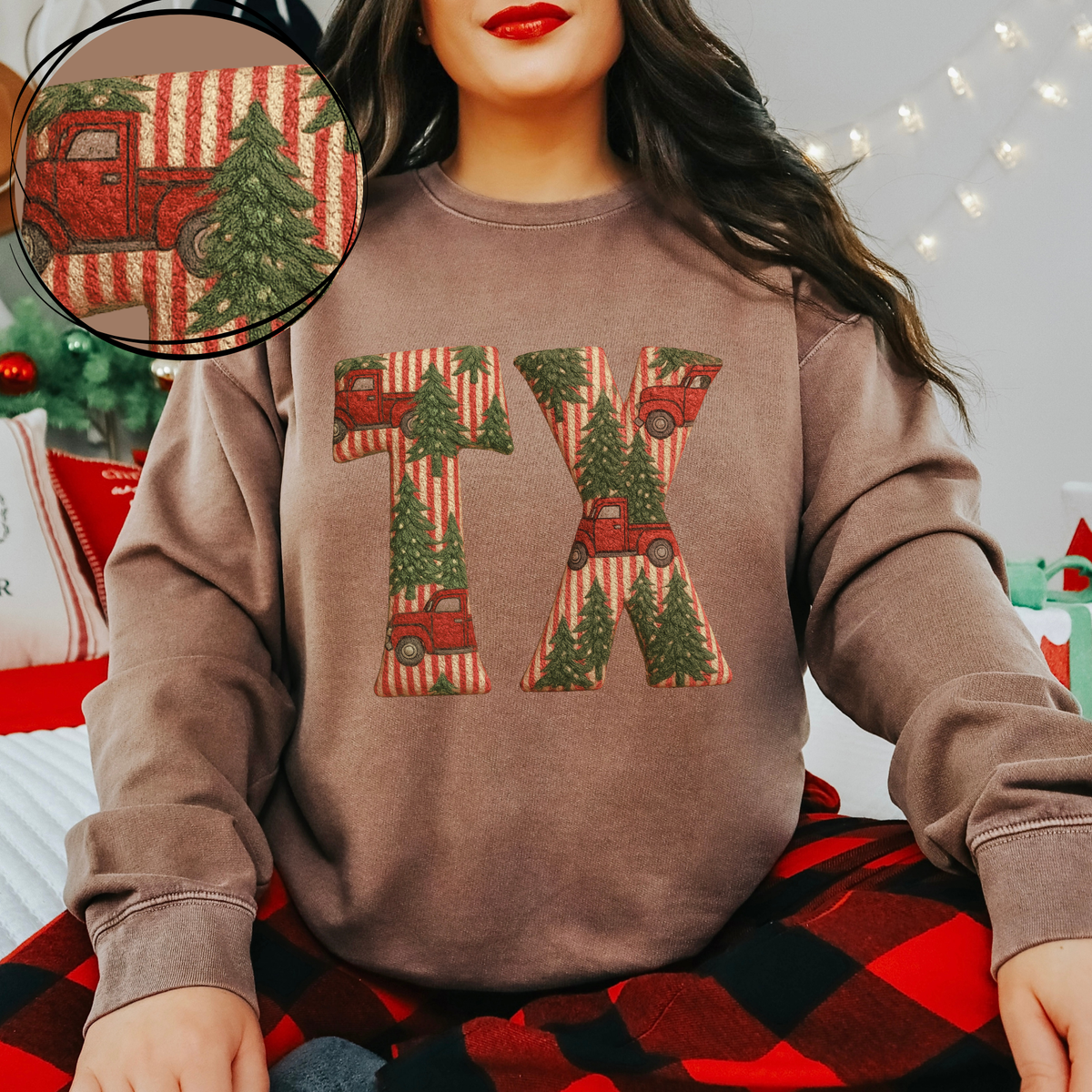 TX Texas Striped Christmas Red Truck 3D Texture Fabric Style Digital Download, PNG