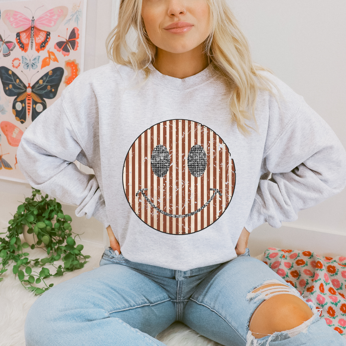 All Smiles Boho Stripes & Diamonds Distressed Digital Design, PNG