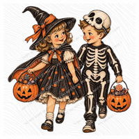 Kids Trick or Treating Vintage Sketch Digital Design, PNG
