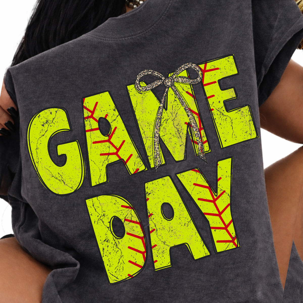 Game Day Softball Stitch Leopard Bow Doodle Distressed Digital Design, PNG