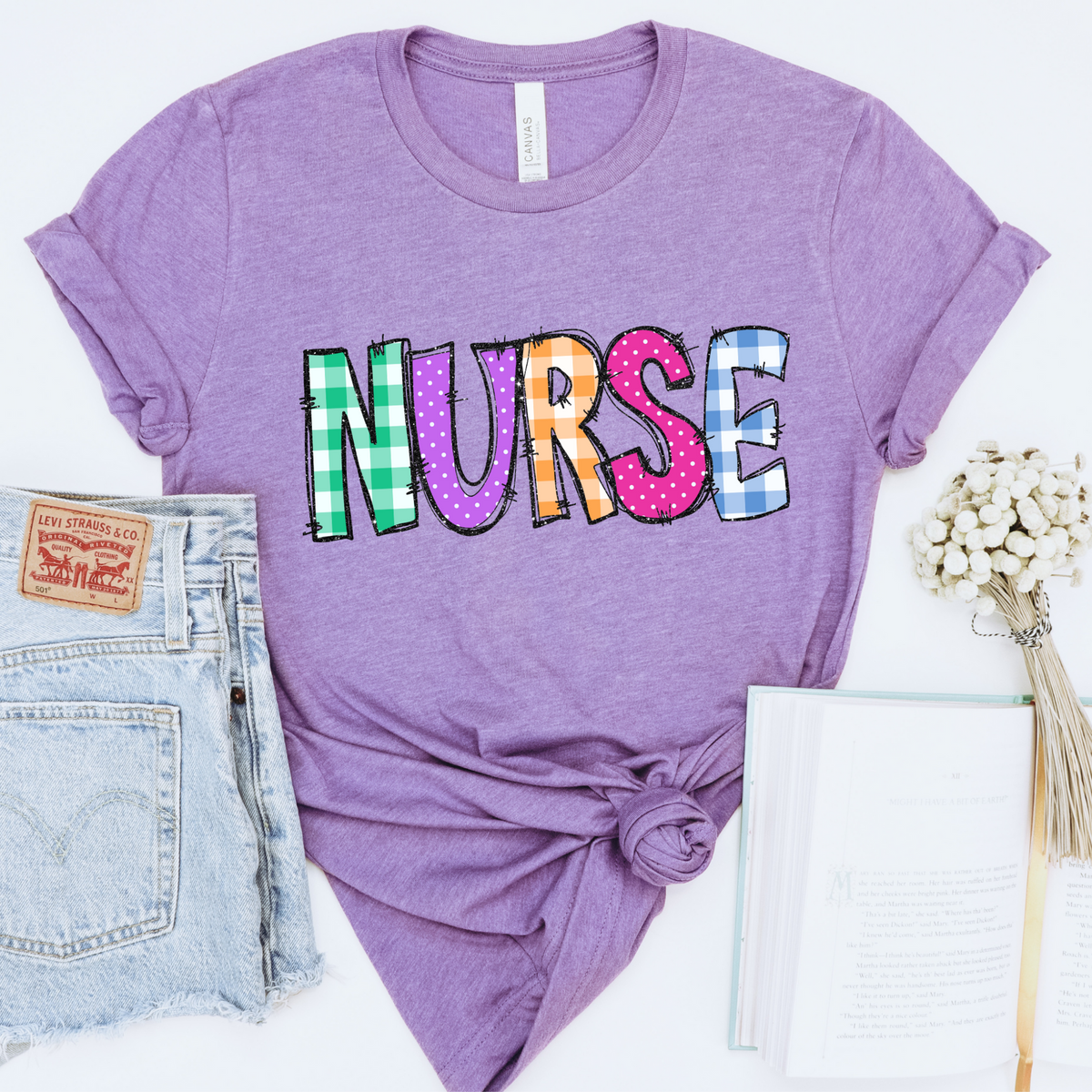 Nurse Doodle Gingham, Dots & Glitter in Multi Digital Design, PNG
