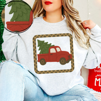 Christmas Red Truck 3D Leopard Square Chenille Patch Style Digital Download, PNG