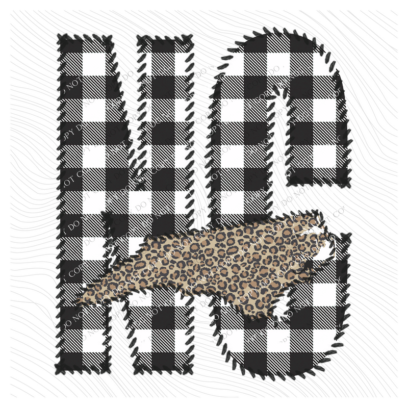 North Carolina NC Stitched Buffalo Plaid & Leopard State Patch Digital Design, PNG