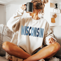 Wisconsin Denim Patch Stitched Digital Design, PNG