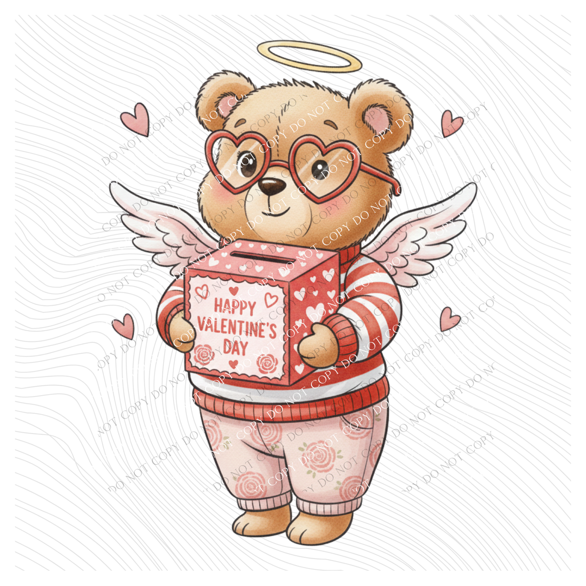 Valentine’s Box Whimsy Bear Valentine’s Sketch Digital Design, PNG