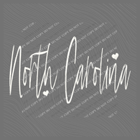 North Carolina Sketched Script Hearts in Off-white Digital Design, PNG