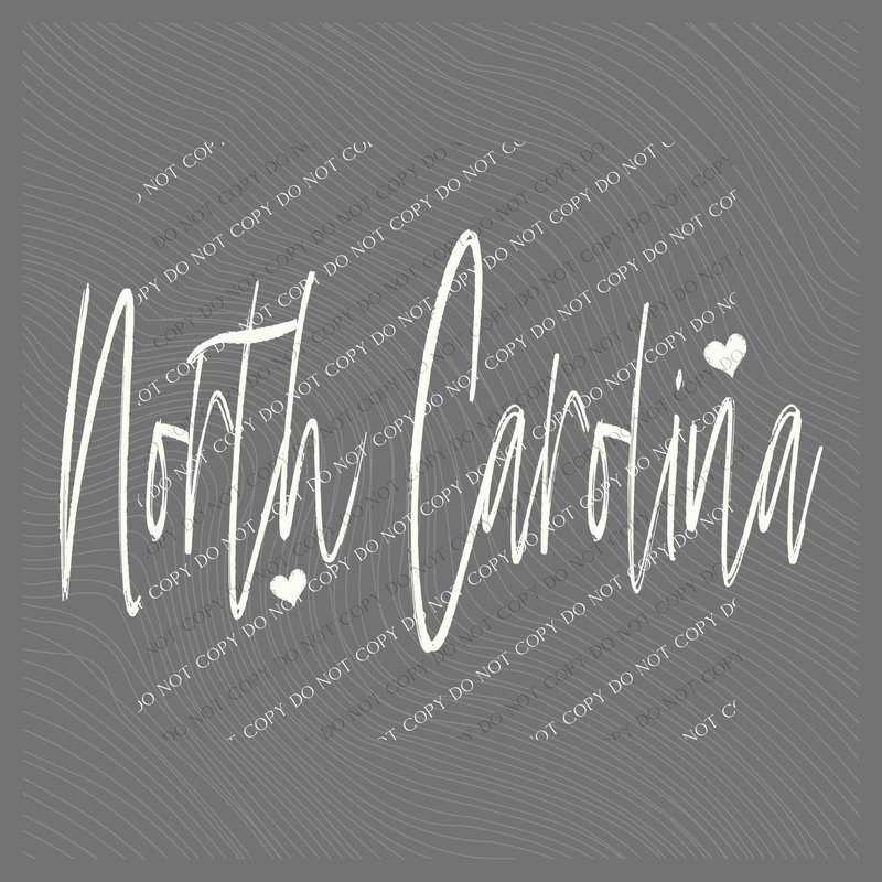 North Carolina Sketched Script Hearts in Off-white Digital Design, PNG